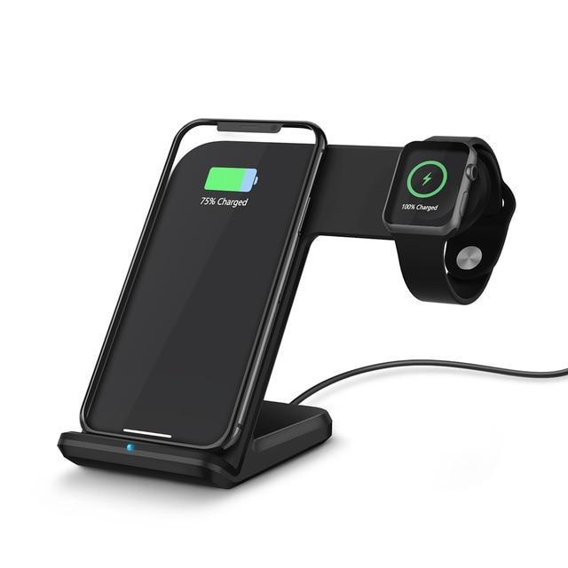 Compatible With Mobile Phone Watch Wireless Charging Stand Support Fast Charge Two In One Wireless Charge Android Universal - Trend VibeCompatible With Mobile Phone Watch Wireless Charging Stand Support Fast Charge Two In One Wireless Charge Android UniversalCJ dropshipping supplier0Black with US adapterEU