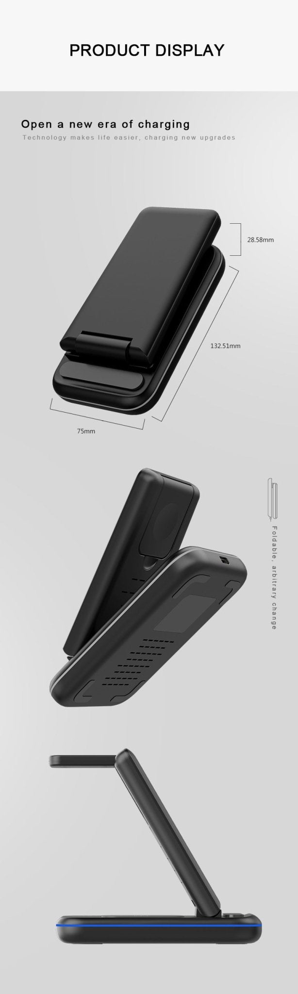 Folding Three - in - one Wireless Charging Stand Smart Fast Charge - Trend VibeFolding Three - in - one Wireless Charging Stand Smart Fast ChargeCJ dropshipping supplier0White