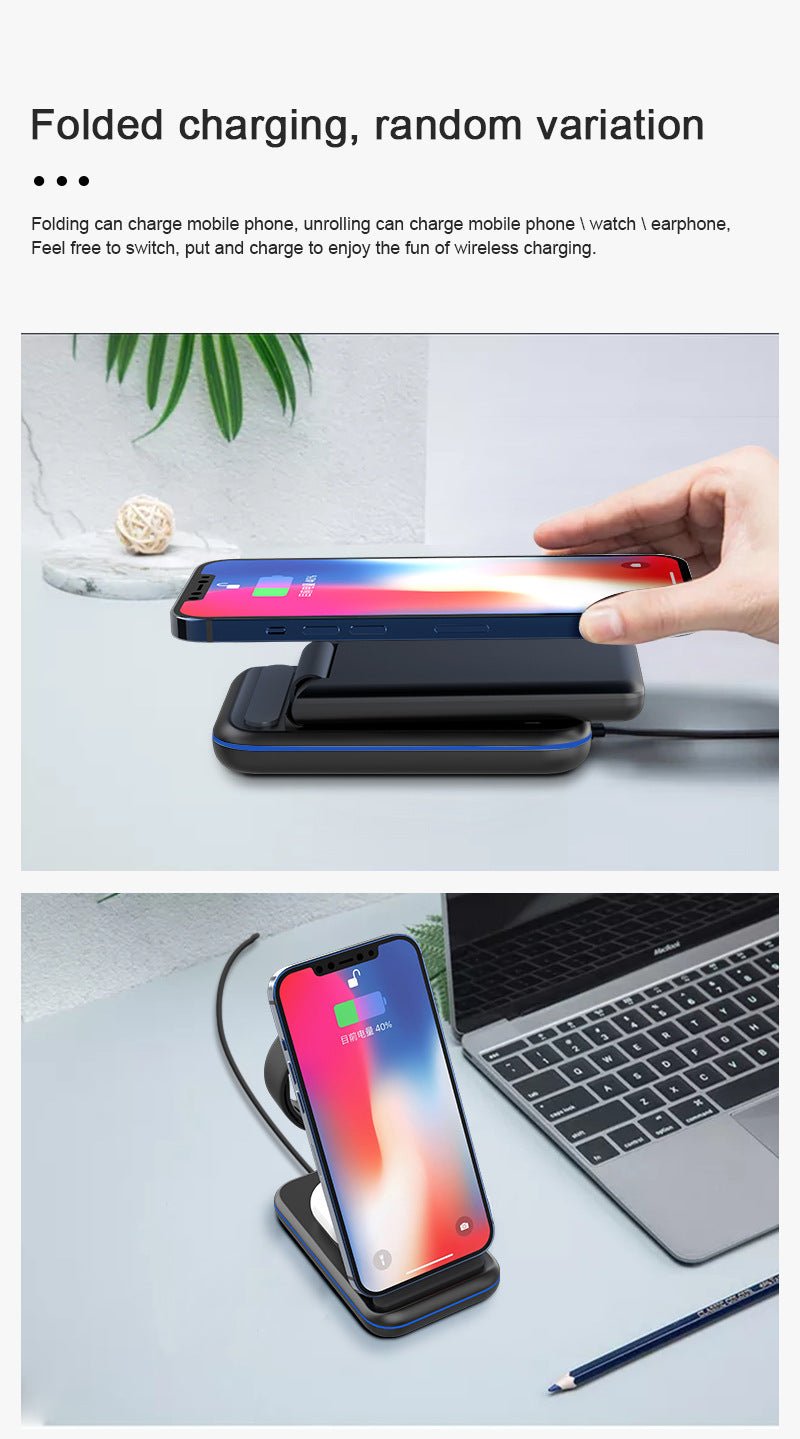 Folding Three - in - one Wireless Charging Stand Smart Fast Charge - Trend VibeFolding Three - in - one Wireless Charging Stand Smart Fast ChargeCJ dropshipping supplier0White