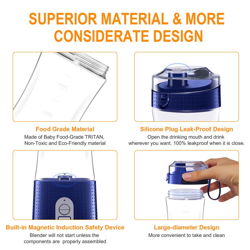 Portable Blender For Shakes And Smoothies Personal Size Single Serve Travel Fruit Juicer Mixer Cup With Rechargeable USB - Trend VibePortable Blender For Shakes And Smoothies Personal Size Single Serve Travel Fruit Juicer Mixer Cup With Rechargeable USBCJ dropshipping supplier01 SetBlue