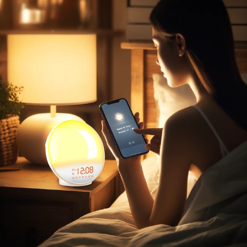 Smart Wake - up Light Alarm Clock Mobile APP Control Simulated Sunrise - Trend VibeSmart Wake - up Light Alarm Clock Mobile APP Control Simulated SunriseCJ dropshipping supplierSmart HomeIncluding USB CableSmart Lamp