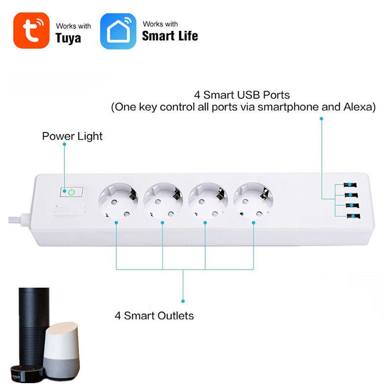 Tuya Smart Power Strip Tuya Smart Remote APP Sub - control European Smart Wiring Board Supports Alexa Voice - Trend VibeTuya Smart Power Strip Tuya Smart Remote APP Sub - control European Smart Wiring Board Supports Alexa VoiceCJ dropshipping supplierSmart HomeEU